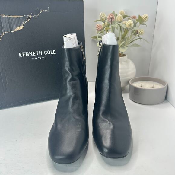 Kenneth Cole NY Alec Leather Chunky Heel Ankle Boots Black Women 11 M Tried On - Picture 3 of 10